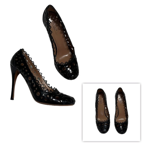 Alaia Black Patent Leather Perforated  Heels - Picture 1 of 13